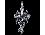 Серебряная подвеска, крест с драконом